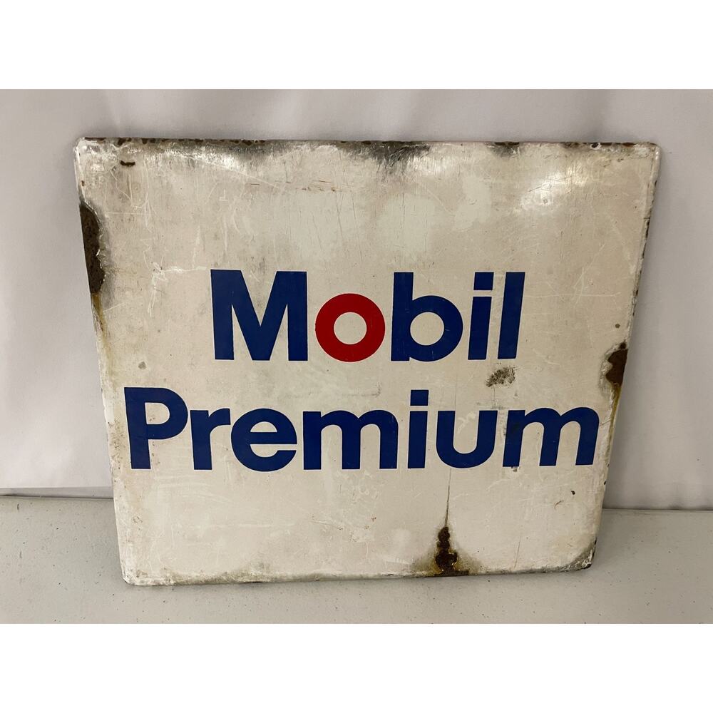 Vintage 1960’s Mobil Gas Porcelain Pump Plate Mobil Premium Original Sign 14x12"